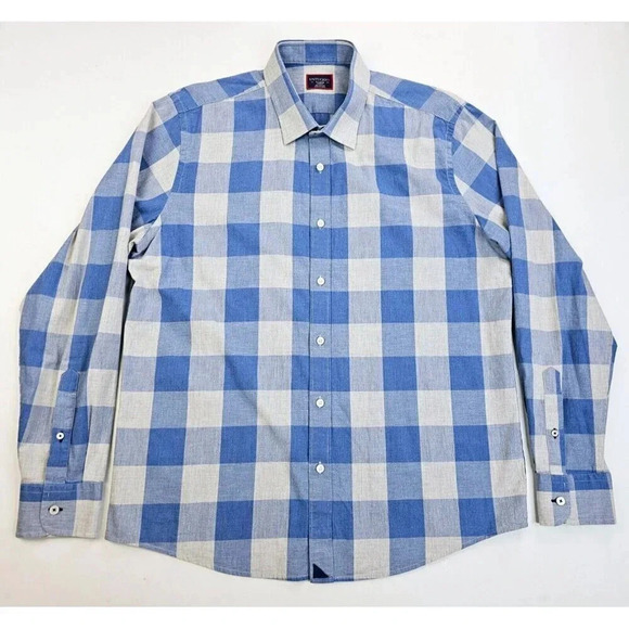 Untuckit Slim Fit Size XL Men's Gray Blue Large Check Long Sleeve Cotton Shirt - Picture 1 of 11
